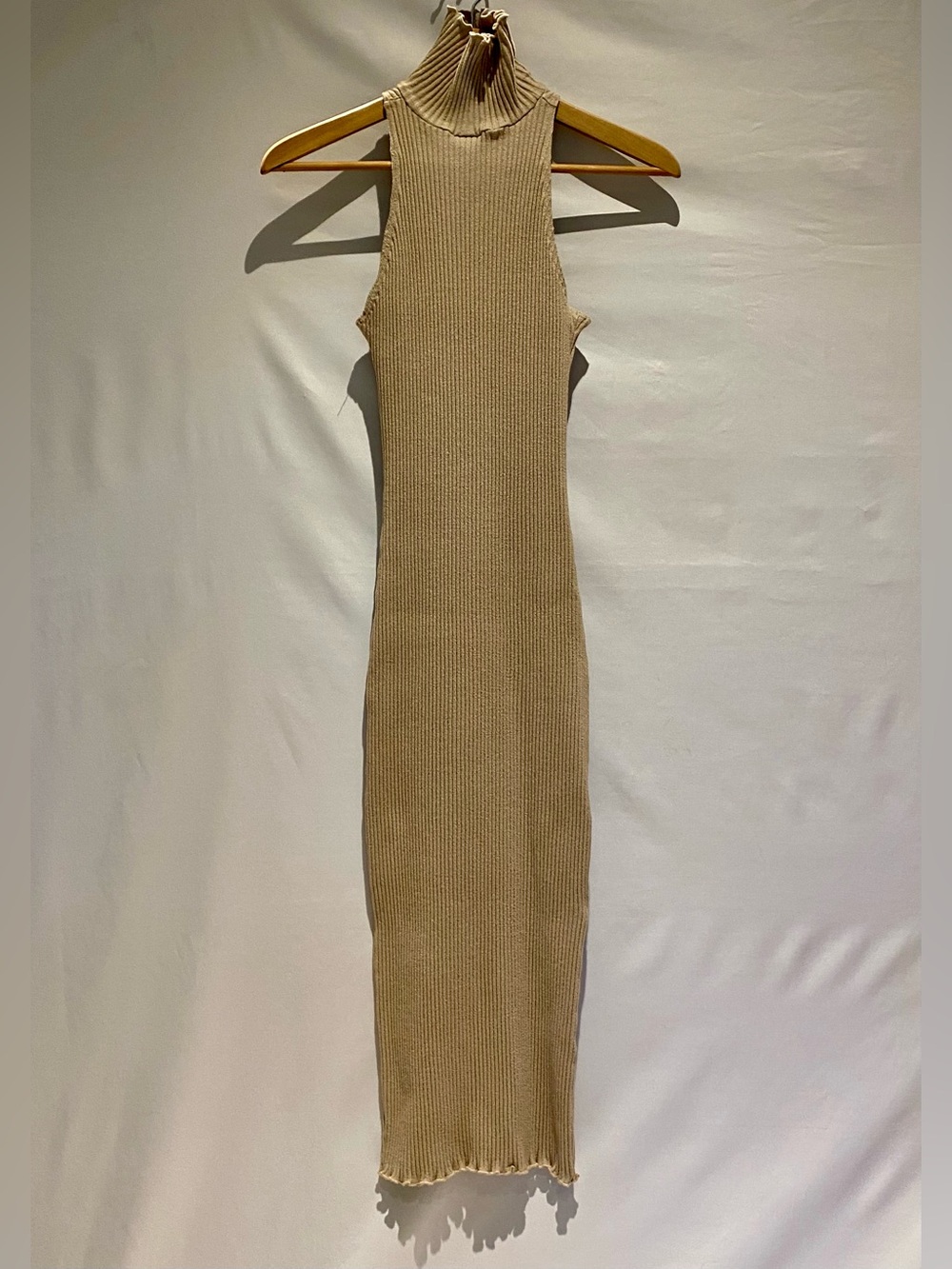 The Line By K Beige Ribbed Sleeveless Turtleneck Midi Dress, size M - Picture 3 of 8